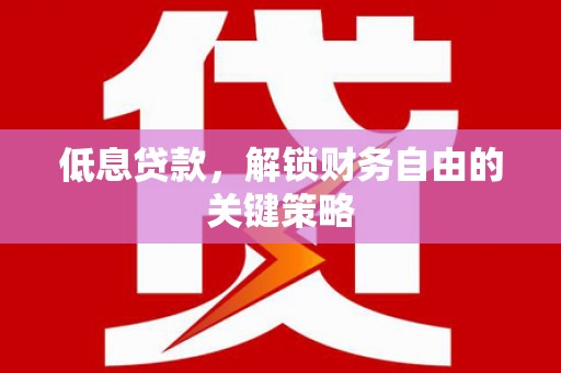 阜城低息贷款，解锁财务自由的关键策略